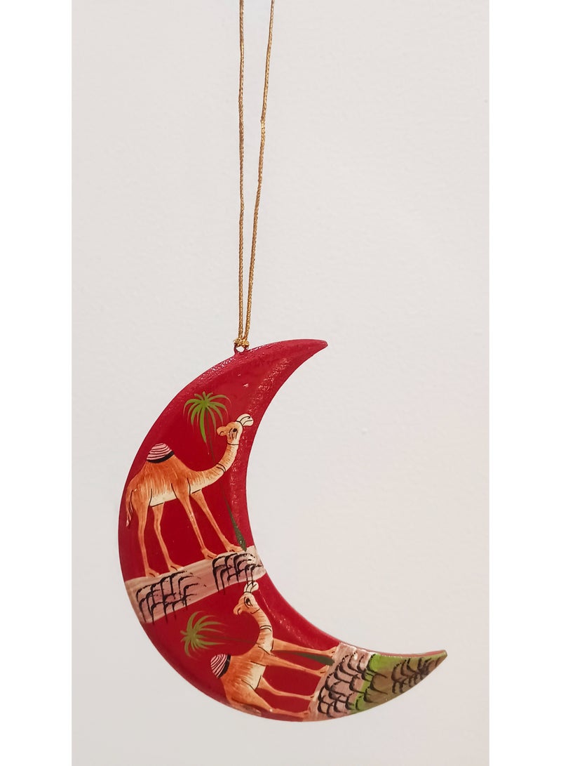 DECORATIVE PAPER MACHE HANGING MOON COLOR RED 3 PC SET - Image 2